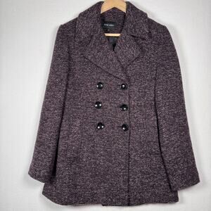 Nine West Womens Purple Double Breasted Pea Coat Wool Blend Preppy Babydoll sz 6